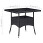 vidaXL Set de comedor de jardín 3 pzas ratán PE vidrio templado negro