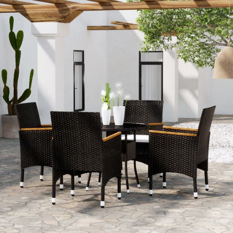 vidaXL Set de bistró de jardín 5 pzas ratán PE vidrio templado negro vidaXL Set de bistró de jardín 5 pzas ratán PE vidrio templado negro