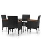vidaXL Set de bistró de jardín 5 pzas ratán PE vidrio templado negro vidaXL Set de bistró de jardín 5 pzas ratán PE vidrio templado negro