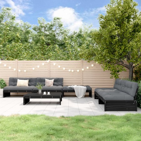 vidaXL Juego de muebles de jardín 6 pzas y cojines madera maciza negro