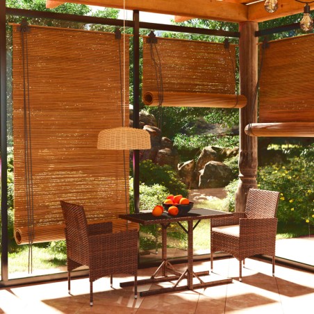 vidaXL Set de comedor de jardín 3 pzas ratán PE vidrio templado marrón