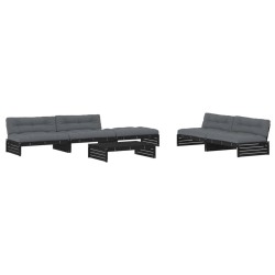 vidaXL Juego de muebles de jardín 6 pzas y cojines madera maciza negro