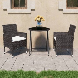 vidaXL Set de bistró de jardín 3 pzas ratán PE vidrio templado marrón