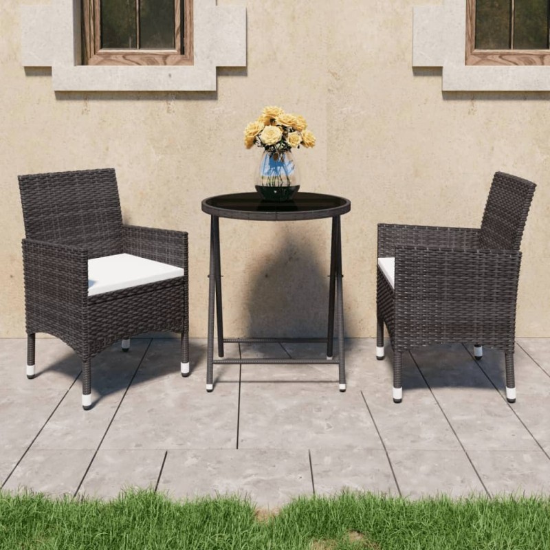 vidaXL Set de bistró de jardín 3 pzas ratán PE vidrio templado marrón vidaXL Set de bistró de jardín 3 pzas ratán PE vidrio templado marrón