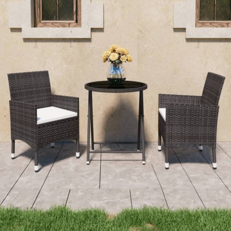 vidaXL Set de bistró de jardín 3 pzas ratán PE vidrio templado marrón