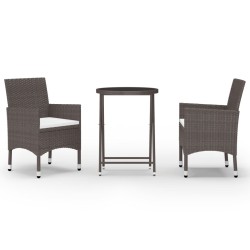 vidaXL Set de bistró de jardín 3 pzas ratán PE vidrio templado marrón