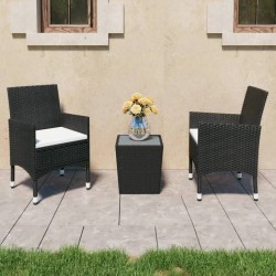 vidaXL Set de bistró de jardín 3 pzas ratán PE vidrio templado negro