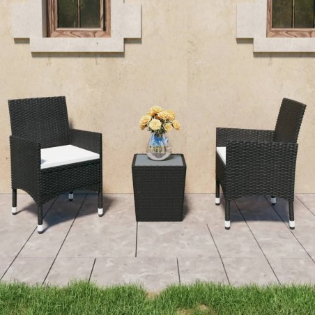 vidaXL Set de bistró de jardín 3 pzas ratán PE vidrio templado negro