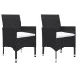 vidaXL Set de bistró de jardín 3 pzas ratán PE vidrio templado negro vidaXL Set de bistró de jardín 3 pzas ratán PE vidrio templado negro