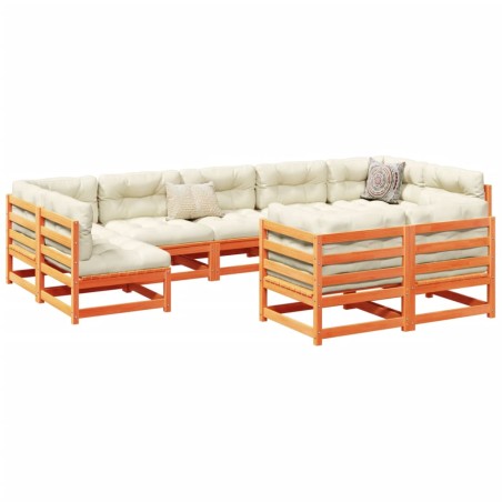 vidaXL Juego de sofás de jardín 9 pzas madera maciza pino marrón cera