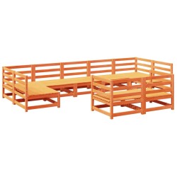 vidaXL Juego de sofás de jardín 9 pzas madera maciza pino marrón cera
