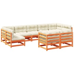 vidaXL Set de sofás jardín 9 pzas con cojines madera pino marrón cera