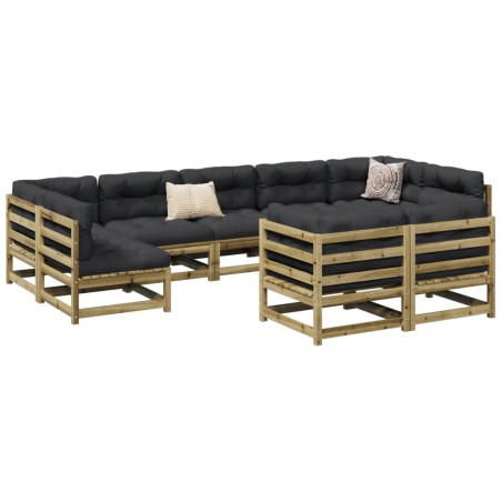 vidaXL Set de sofás jardín 9 pzas con cojines madera pino impregnada
