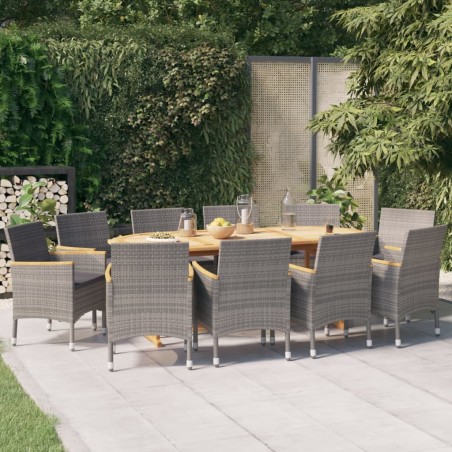 vidaXL Juego de comedor de jardín 11 piezas con cojines gris