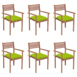 vidaXL Sillas apilables de jardín 6 uds madera de teca con cojines