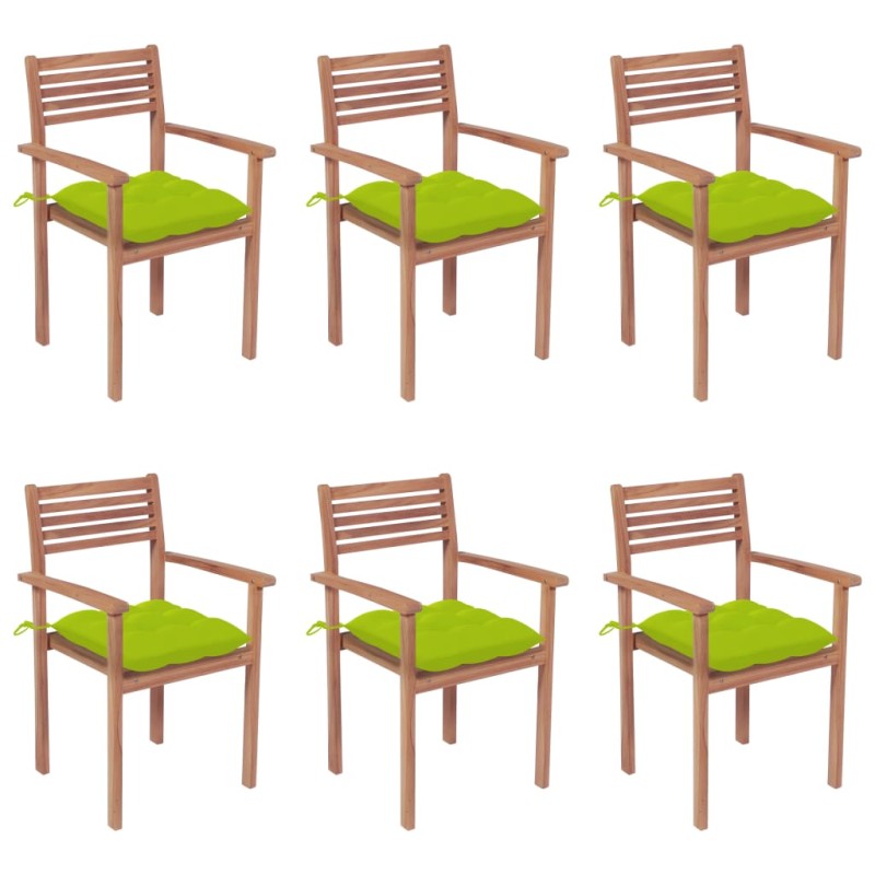 vidaXL Sillas apilables de jardín 6 uds madera de teca con cojines vidaXL Sillas apilables de jardín 6 uds madera de teca con cojines