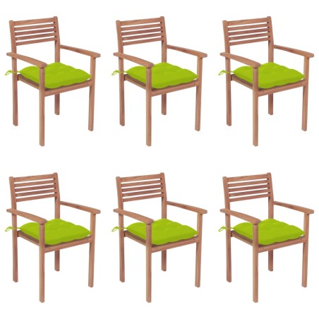 vidaXL Sillas apilables de jardín 6 uds madera de teca con cojines