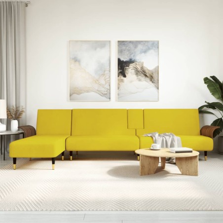 vidaXL Sofá cama en forma de L terciopelo amarillo 279x140x70 cm