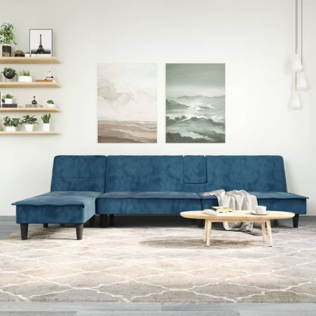 vidaXL Sofá cama en forma de L terciopelo azul 255x140x70 cm