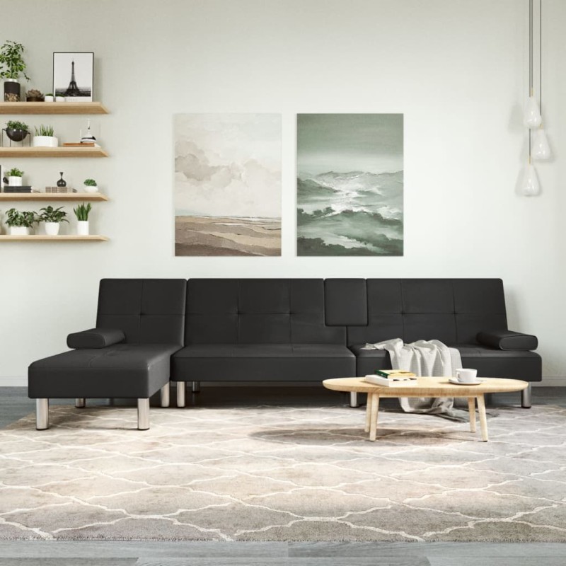 vidaXL Sofá cama en forma de L cuero sintético negro 255x140x70 cm vidaXL Sofá cama en forma de L cuero sintético negro 255x140x70 cm