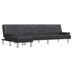 vidaXL Sofá cama en forma de L cuero sintético negro 255x140x70 cm