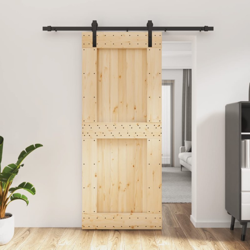 vidaXL Puerta corredera con herrajes madera maciza de pino 85x210 cm vidaXL Puerta corredera con herrajes madera maciza de pino 85x210 cm