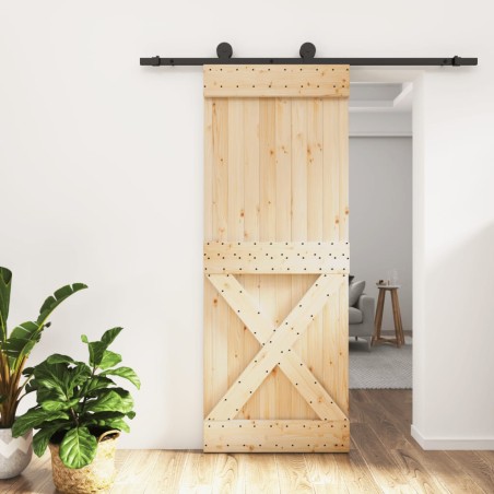 vidaXL Puerta corredera con herrajes madera maciza de pino 80x210 cm