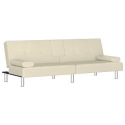 vidaXL Sofá cama con portavasos cuero sintético color crema