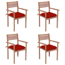 vidaXL Sillas de jardín con cojines 4 uds madera maciza de teca rojos