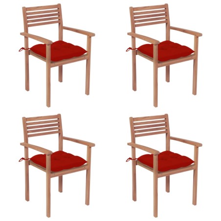 vidaXL Sillas de jardín con cojines 4 uds madera maciza de teca rojos