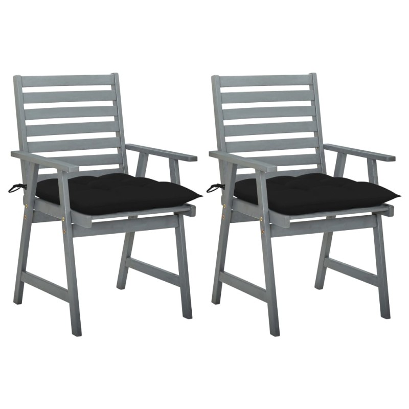 vidaXL Sillas de comedor jardín 2 uds madera maciza acacia con cojines vidaXL Sillas de comedor jardín 2 uds madera maciza acacia con cojines