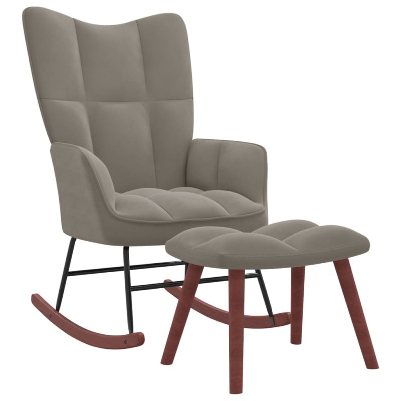vidaXL Silla mecedora con reposapiés terciopelo gris claro vidaXL Silla mecedora con reposapiés terciopelo gris claro