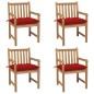 vidaXL Sillas de jardín 4 uds madera maciza de teca con cojines rojos vidaXL Sillas de jardín 4 uds madera maciza de teca con cojines rojos