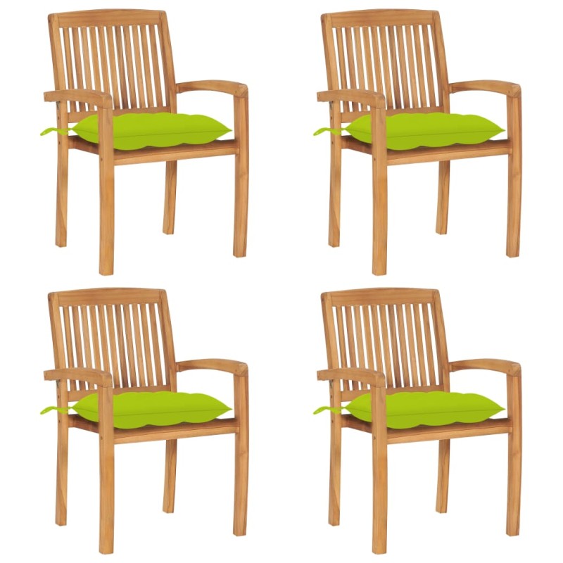 vidaXL Sillas de jardín apilables 4 uds madera de teca con cojines vidaXL Sillas de jardín apilables 4 uds madera de teca con cojines