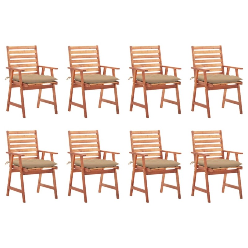 vidaXL Sillas comedor de jardín y cojines 8 uds madera maciza acacia vidaXL Sillas comedor de jardín y cojines 8 uds madera maciza acacia