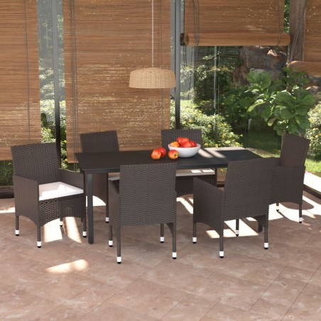 vidaXL Set muebles de jardín con cojines 7 pzas ratán sintético marrón