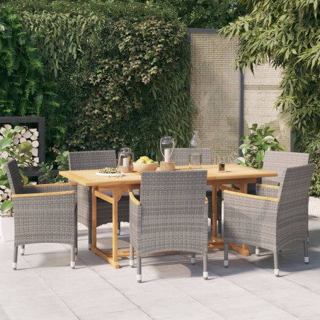 vidaXL Juego de comedor de jardín 7 piezas con cojines gris