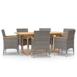 vidaXL Juego de comedor de jardín 7 piezas con cojines gris
