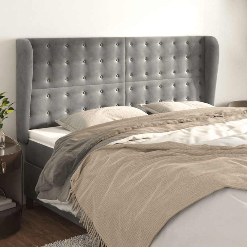 vidaXL Cabecero con orejas de terciopelo gris claro 183x23x118/128 cm