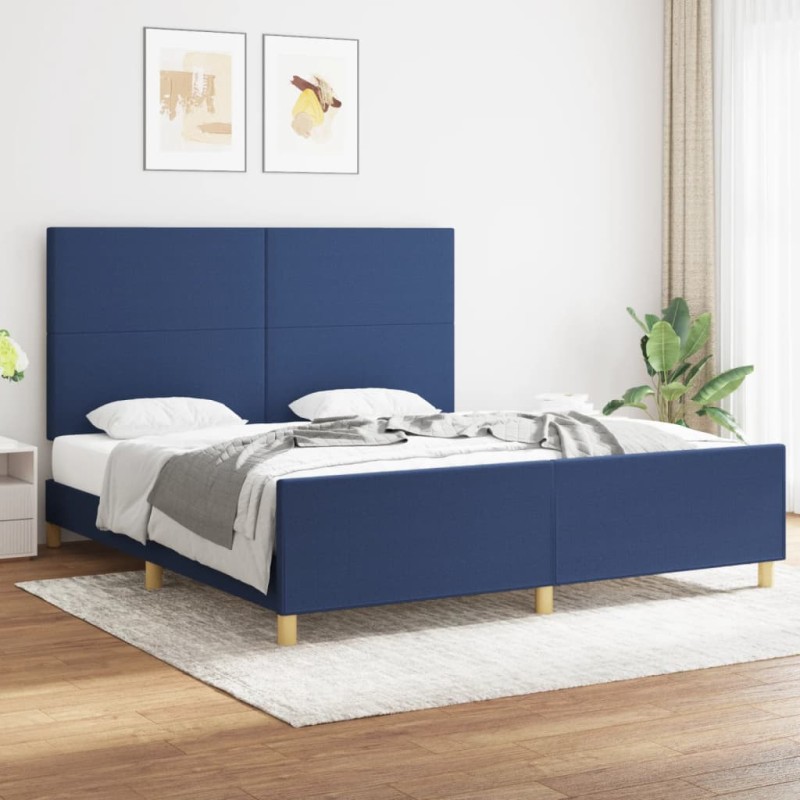 vidaXL Estructura de cama con cabecero de tela azul 180x200 cm vidaXL Estructura de cama con cabecero de tela azul 180x200 cm