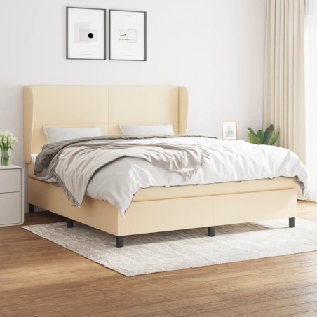 vidaXL Cama box spring con colchón tela color crema 180x200 cm