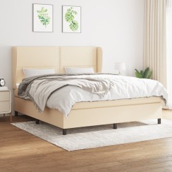 vidaXL Cama box spring con colchón tela color crema 160x200 cm