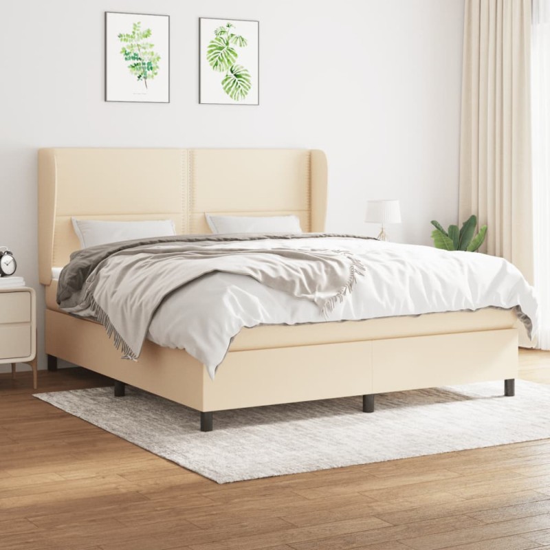 vidaXL Cama box spring con colchón tela color crema 160x200 cm vidaXL Cama box spring con colchón tela color crema 160x200 cm