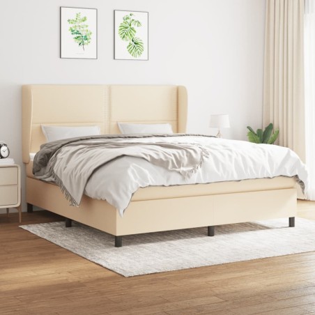 vidaXL Cama box spring con colchón tela color crema 160x200 cm