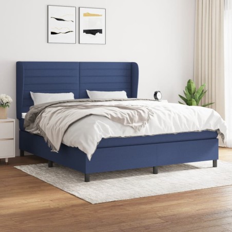 vidaXL Cama box spring con colchón tela azul 160x200 cm
