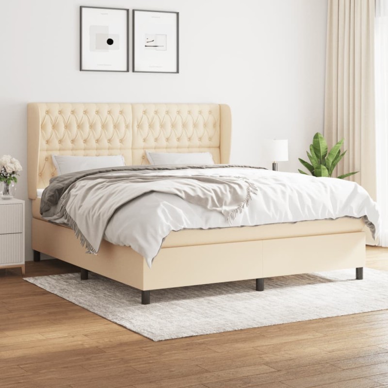 vidaXL Cama box spring con colchón tela color crema 180x200 cm vidaXL Cama box spring con colchón tela color crema 180x200 cm