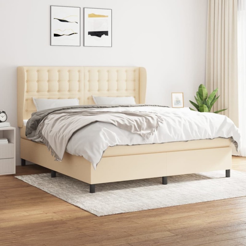 vidaXL Cama box spring con colchón tela color crema 160x200 cm vidaXL Cama box spring con colchón tela color crema 160x200 cm