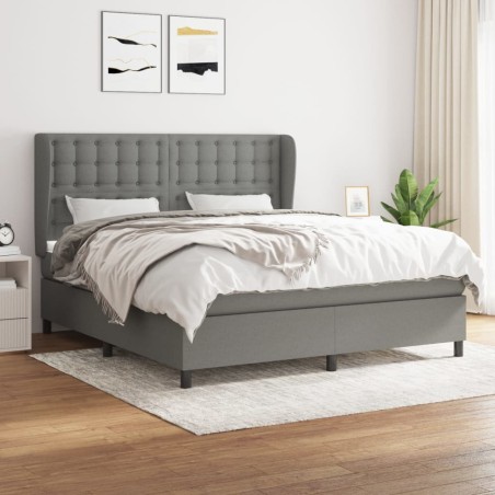 vidaXL Cama box spring con colchón tela gris oscuro 180x200 cm