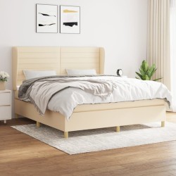 vidaXL Cama box spring con colchón tela color crema 180x200 cm