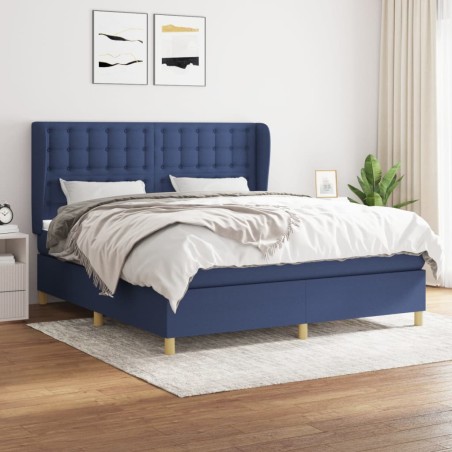 vidaXL Cama box spring con colchón tela azul 160x200 cm